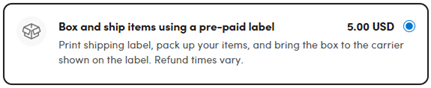 Example return options in a return portal